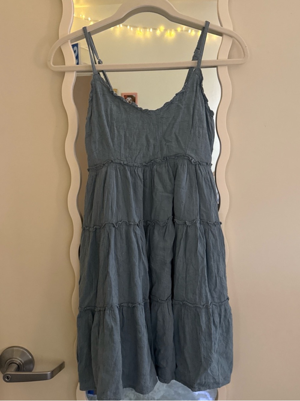 Sim & Sam Size Small Lightweight Tiered Spaghetti-Strap Dress in Slate Blue